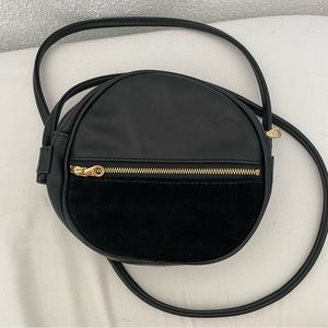Bando Crossbody Circle Bag, Black Leather and Black Suede